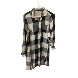 NWT Old Navy Women's Black & White Plaid Long Sleeve Shirt Dress - XS